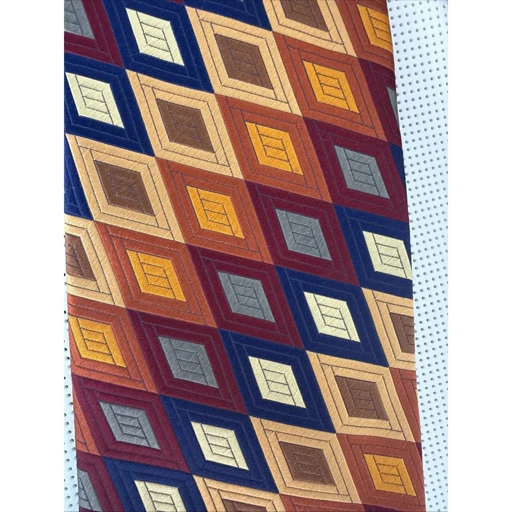 XMI Platinum 100% Silk Tie Handmade USA Geometric Multicolor Designer Necktie